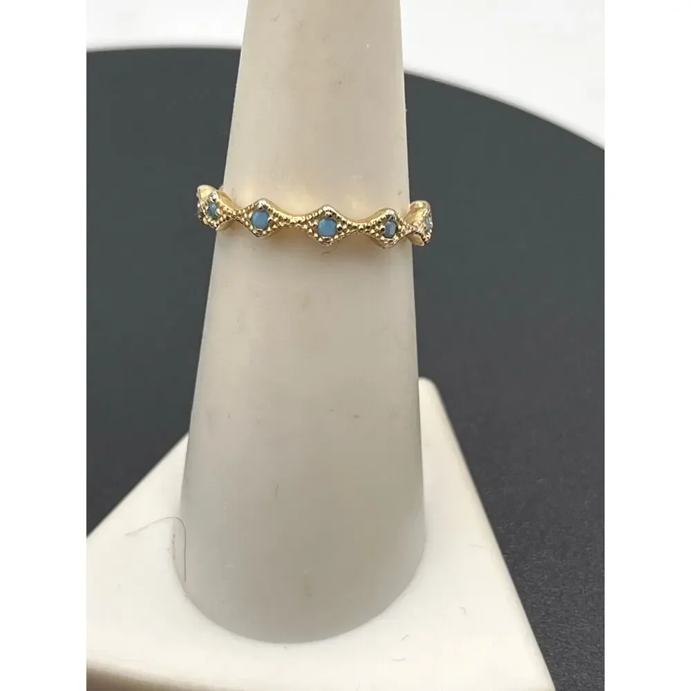SHASHI Penny‎ Band Stackable Blue Stone Scalloped Gold Plated Ring Sz 6.5